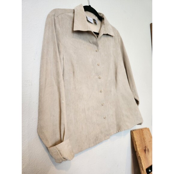 Sonoma Button Up Suede Shirt Women's Large Long Sleeve Beige Adults L - Picture 3 of 13